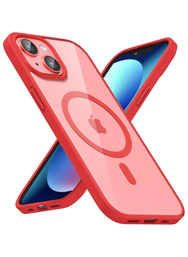 جراب مغناطيسي شفاف لهاتف آيفون 13 [مقاوم للصدمات ونحيف] غطاء خلفي صلب شفاف مع حماية عالية الجودة | أحمر